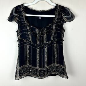 Alfani Petite Silk Boho Top Size 2P Empire Waist Renaissance Peasant Fairy Indie